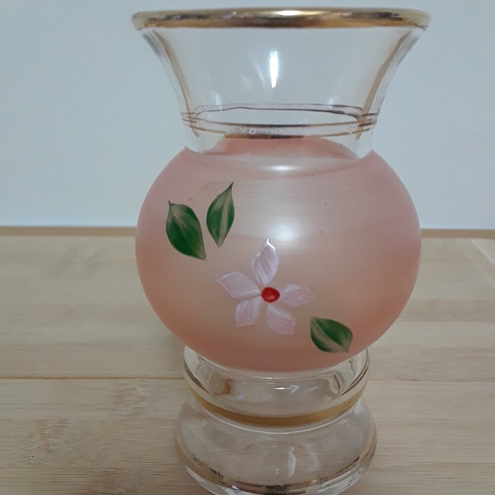 Hand Painted Frosted Pink & Clear Glass Bartlett Collins Vase